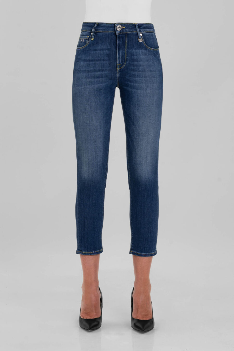 JEANS BIANCA CAPRI SKINNY IN DENIM STRETCH BLU MEDIO - immagine 5