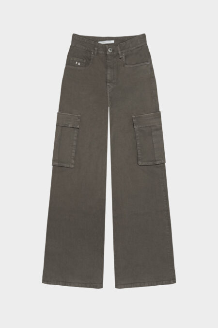 PANTALONE PETRA WIDE LEG IN BULL DI COTONE VERDE