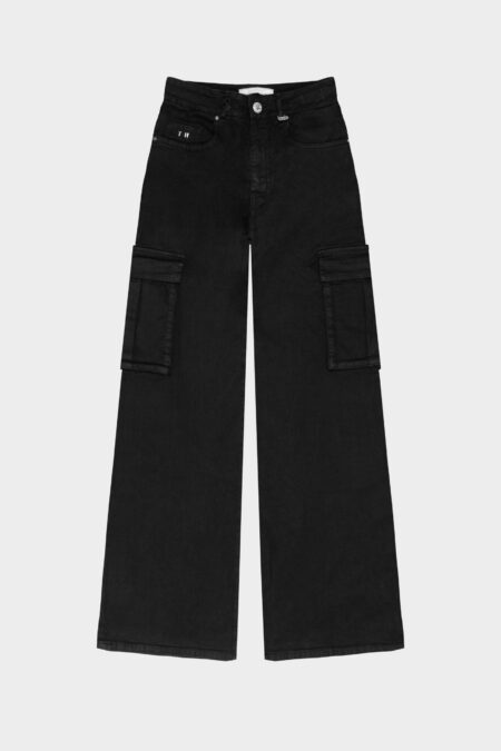 PANTALONE PETRA WIDE LEG IN BULL DI COTONE NERO