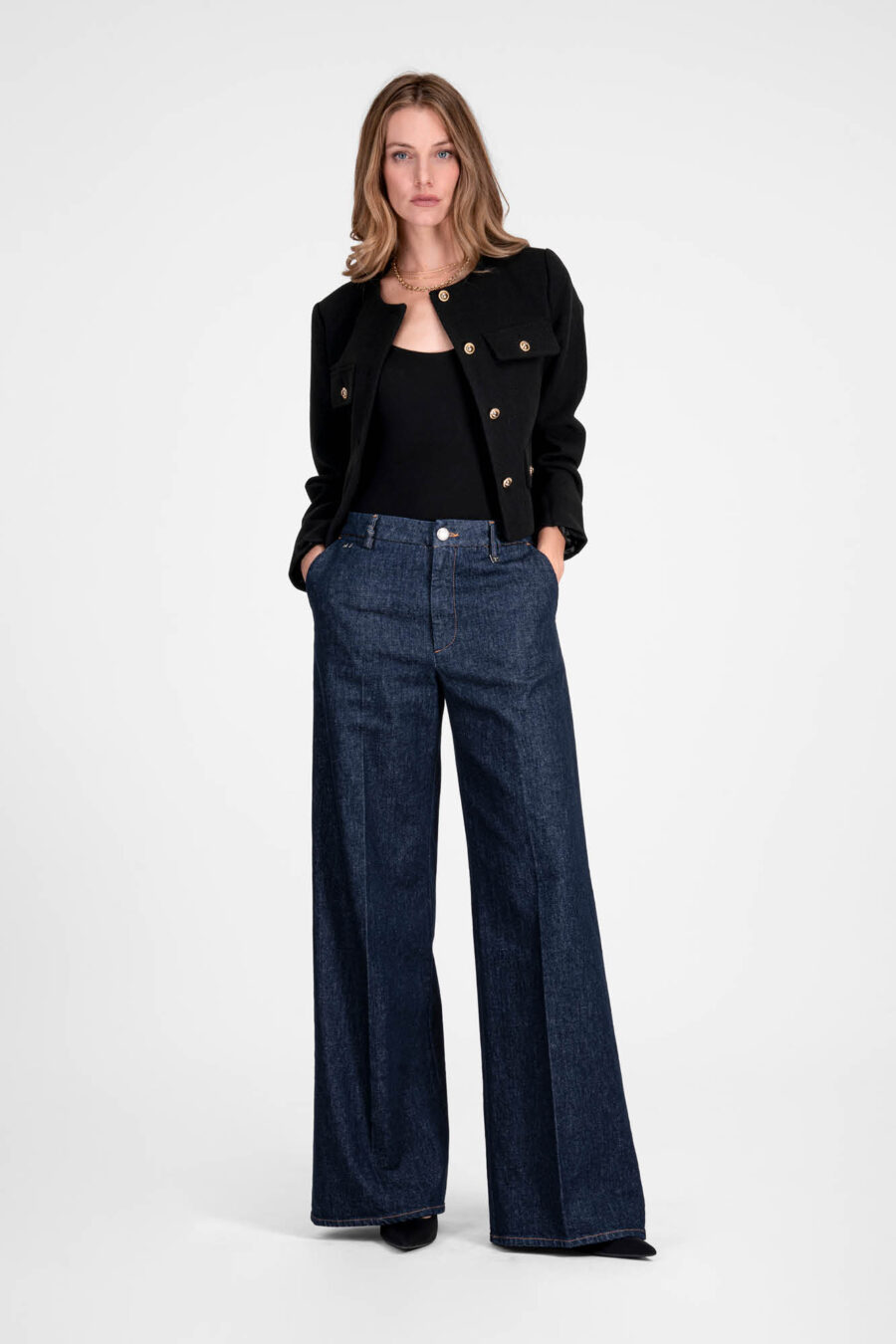 AMELIA WIDE LEG PANTS IN DARK BLUE DENIM - Image 2