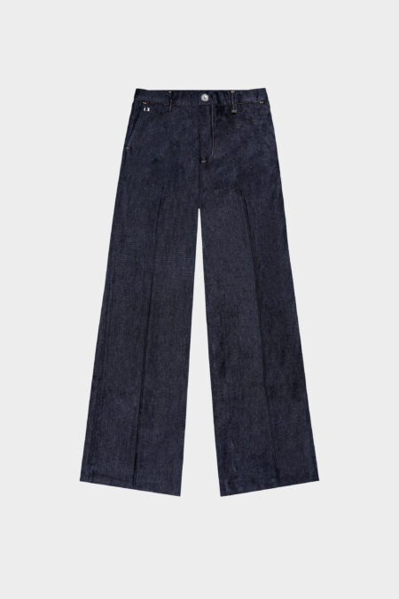DARK BLUE COTTON GABARDINE AURELIA WIDE LEG PANTS