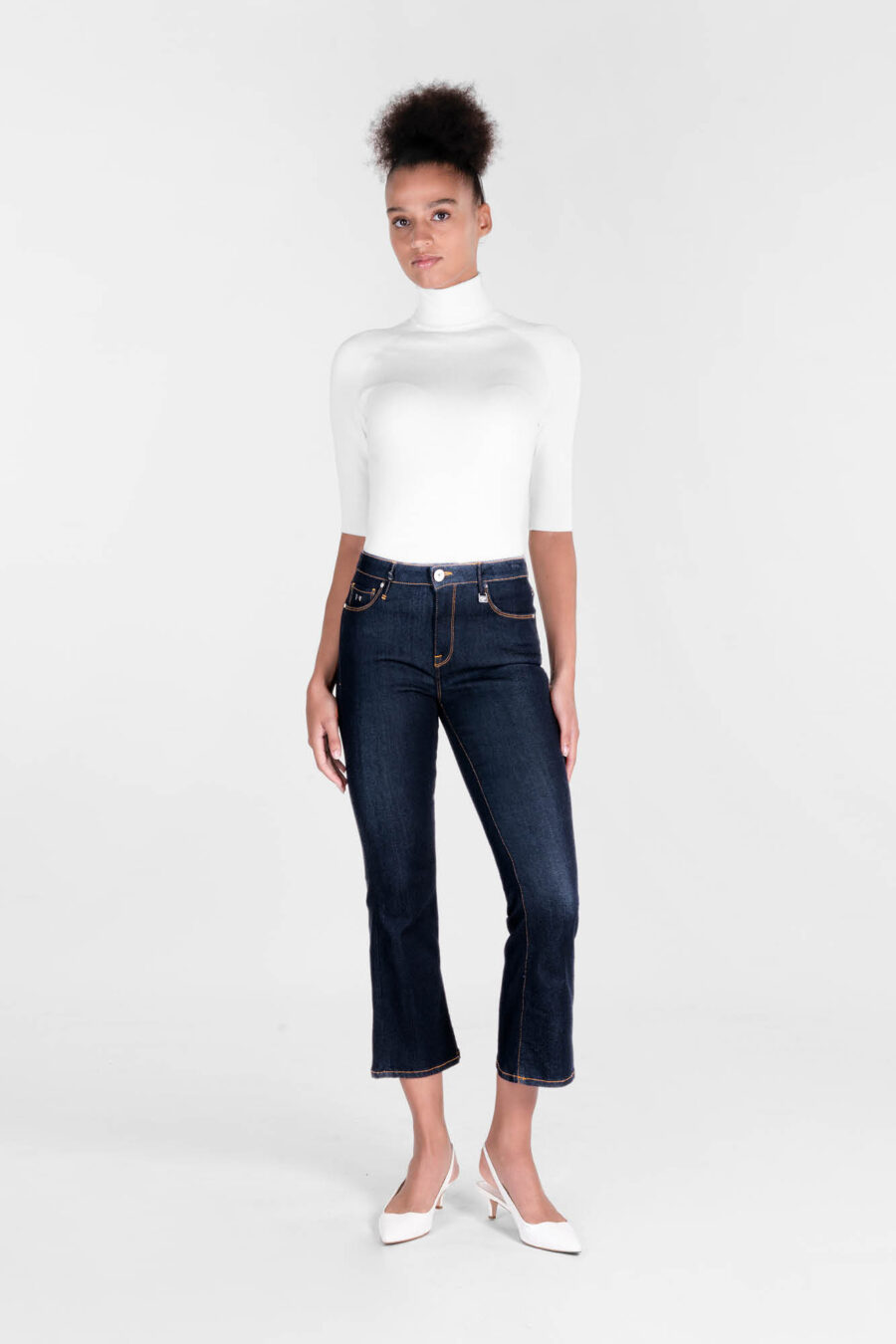 JEANS BIANCA FLARE CUT FLARE IN DENIM STRETCH BLU SCURO - immagine 2