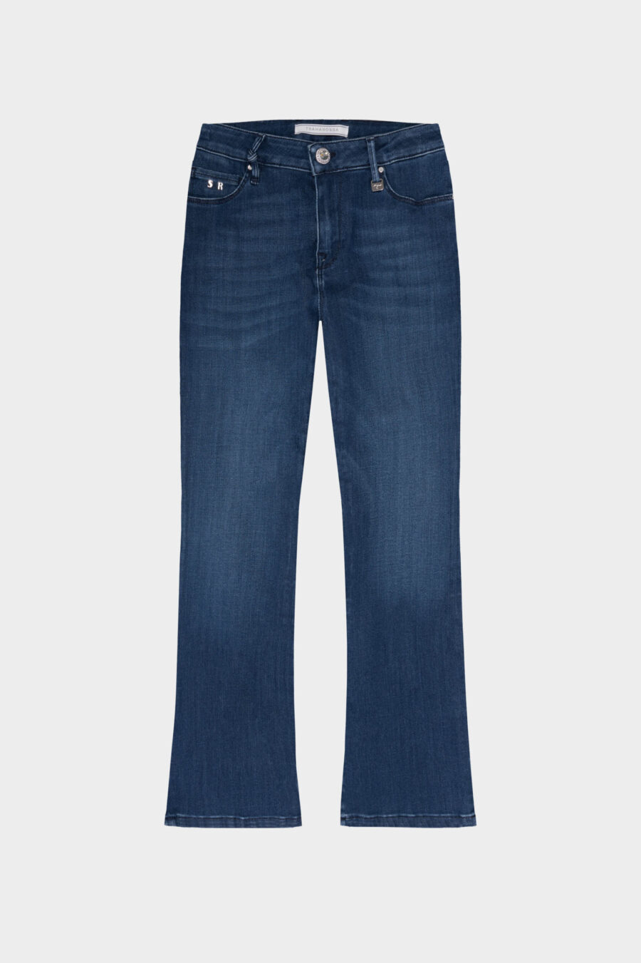 BIANCA FLARE CUT JEANS IN MEDIUM BLUE STRETCH DENIM