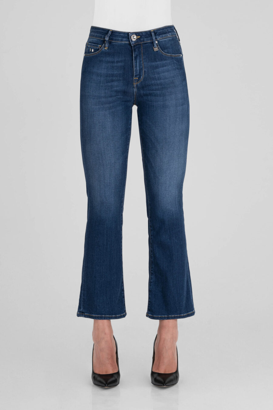 JEANS BIANCA FLARE CUT FLARE IN DENIM STRETCH BLU MEDIO - immagine 5