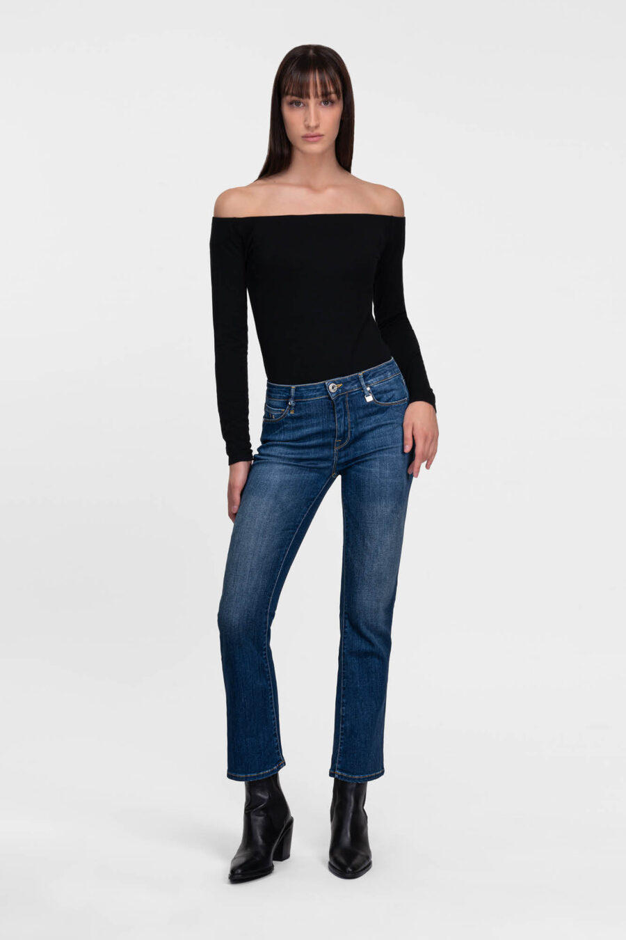 JEANS BIANCA FLARE CUT FLARE IN DENIM STRETCH BLU MEDIO - immagine 2