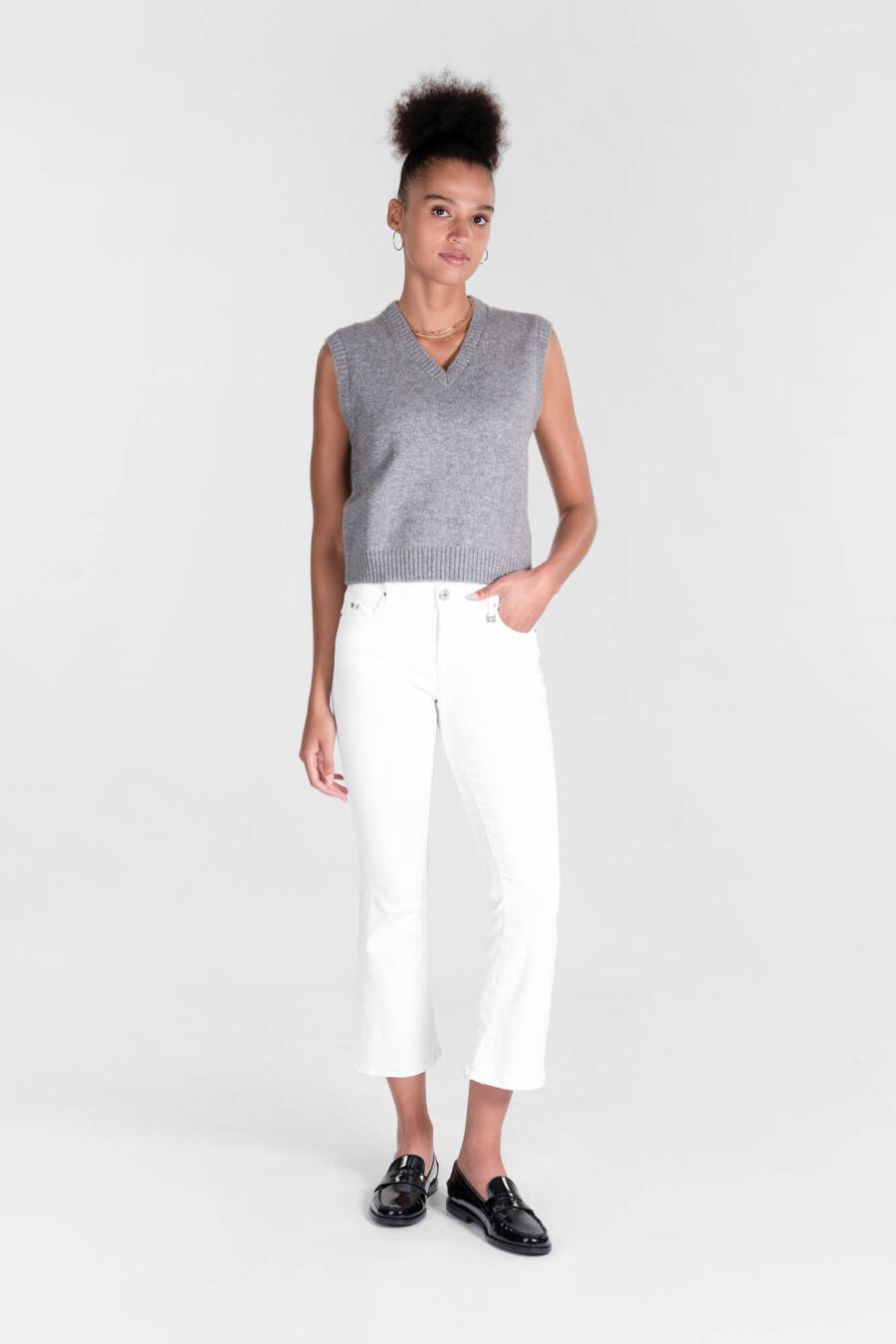 JEANS BIANCA FLARE CUT FLARE IN GABARDINA DI COTONE STRETCH BIANCO - immagine 2