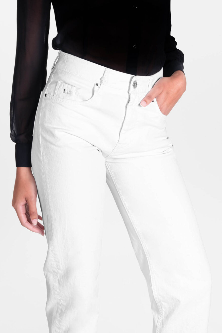 MONICA MUM PANTS IN WHITE COTTON BULL - Image 5