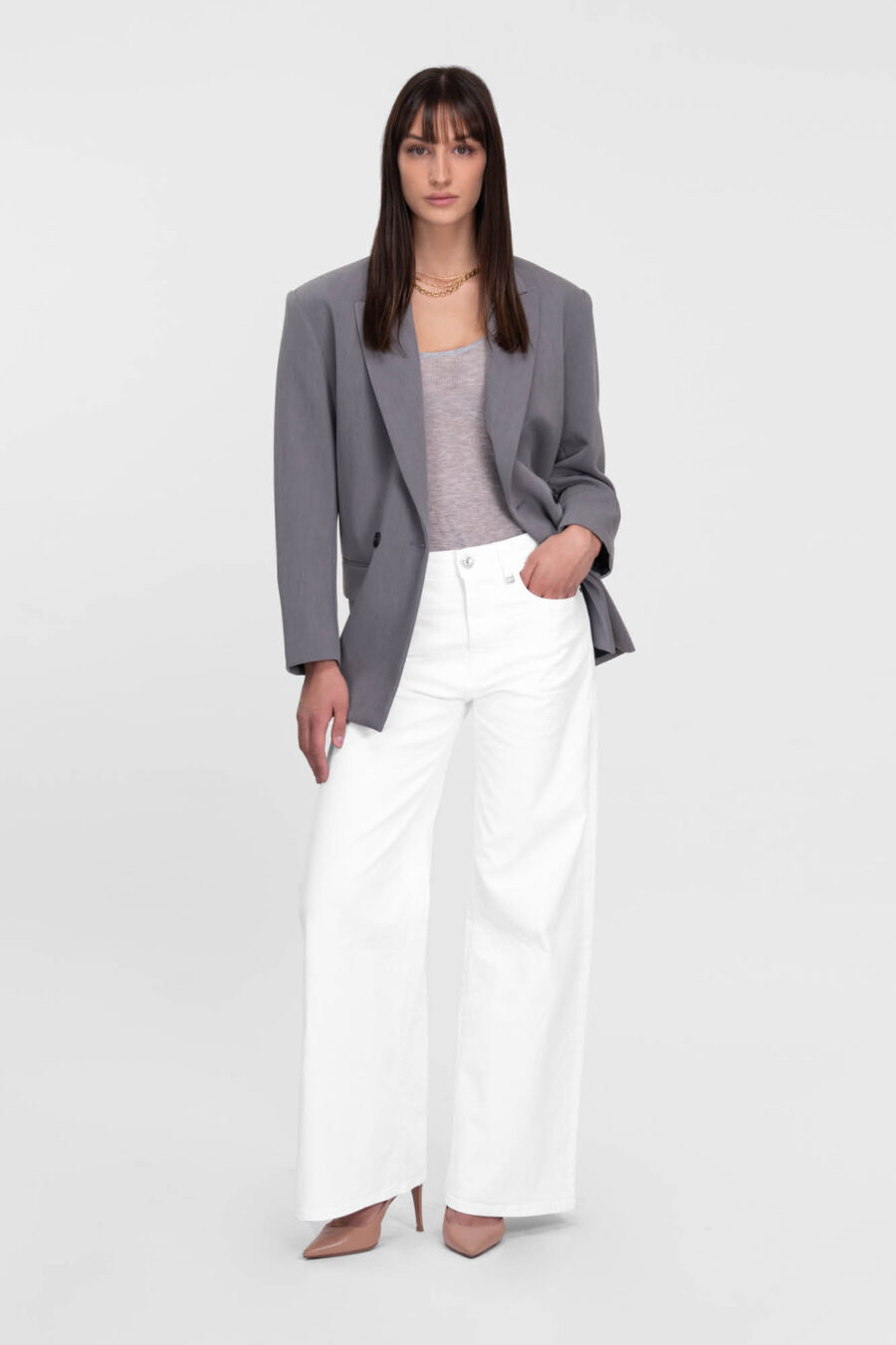 JEANS MONICA WIDE WIDE LEG IN BULL DI COTONE BIANCO - immagine 10