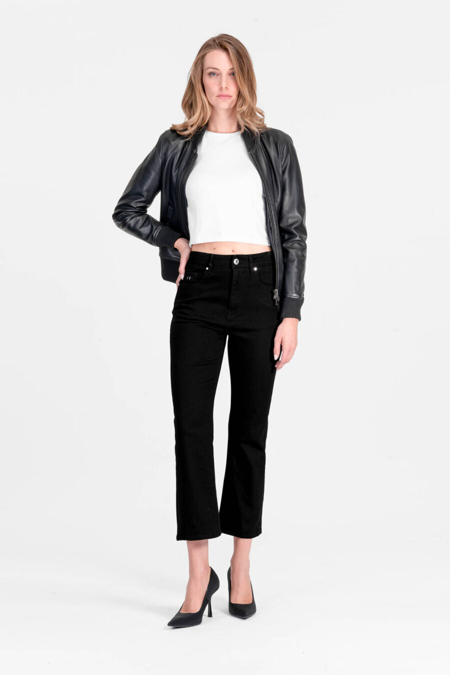 JEANS MONICA FLARE CUT FLARE IN DENIM NERO - immagine 2