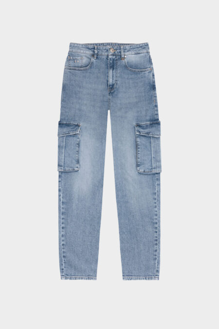 PANTALONE MONICA POCKET CARGO IN DENIM BLU CHIARO