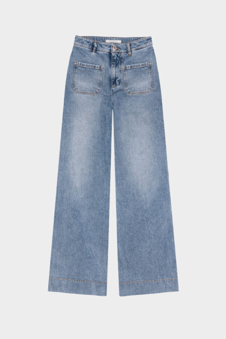 JEANS VIOLA POCKET WIDE LEG IN DENIM BLU CHIARO