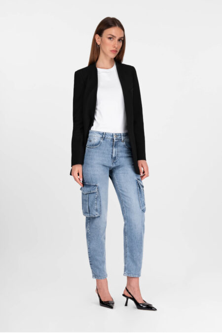 PANTALONE MONICA POCKET CARGO IN DENIM BLU CHIARO