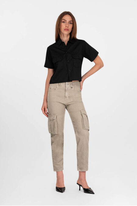 MONICA POCKET CARGO PANTS IN BEIGE COTTON BULL