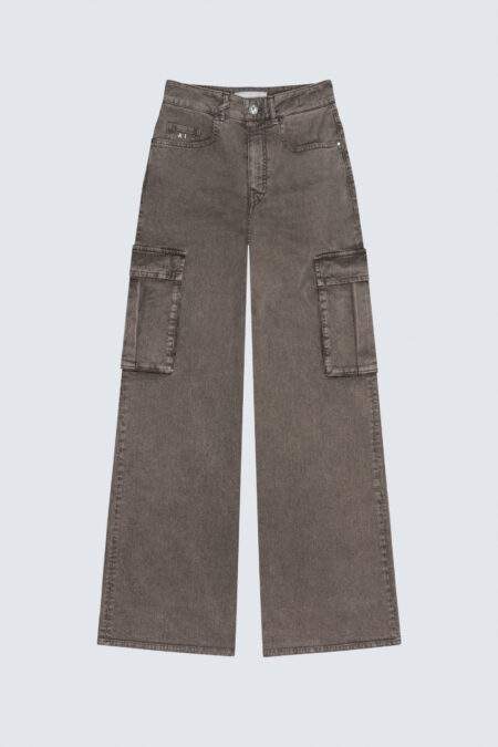 PANTALONE PETRA WIDE LEG IN BULL DI COTONE MARRONE