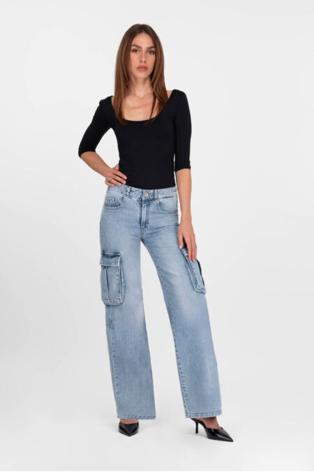 JEANS PETRA WIDE LEG IN DENIM BLU CHIARO