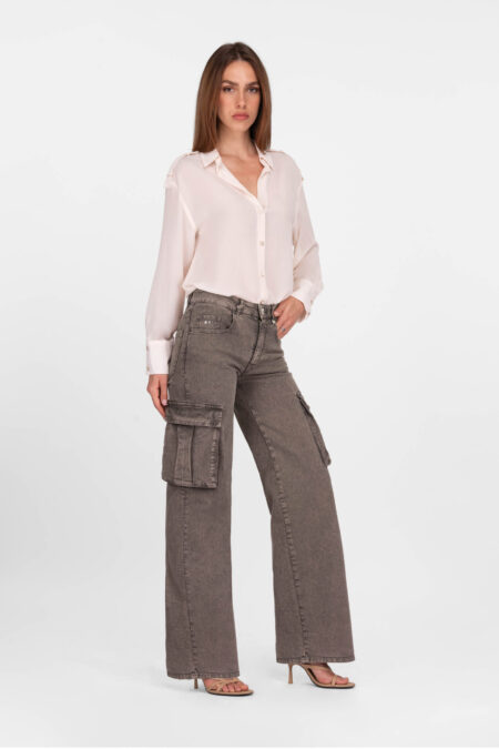 PANTALONE PETRA WIDE LEG IN BULL DI COTONE MARRONE