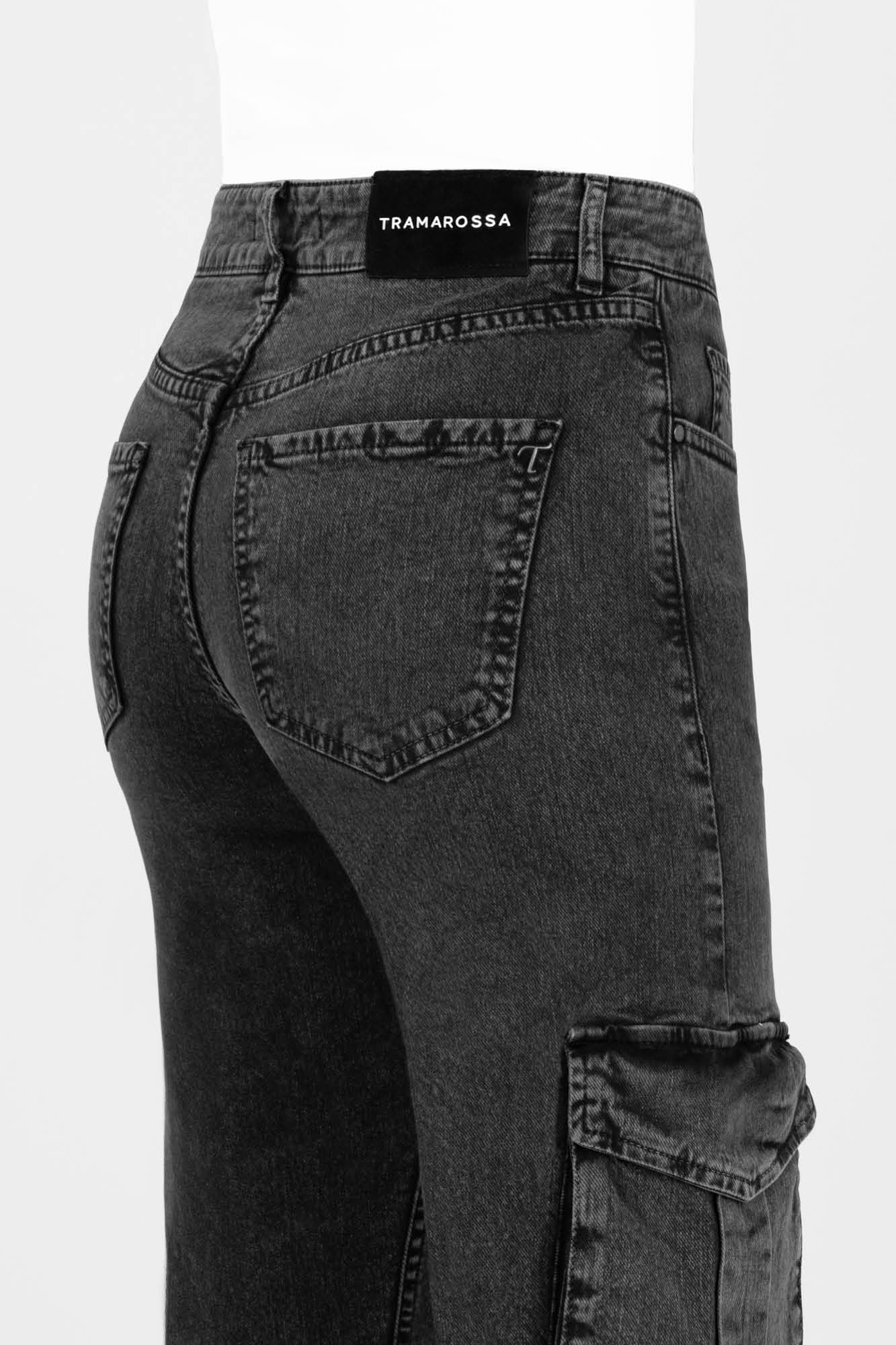 PANTALONE MONICA POCKET CARGO IN BULL DI COTONE NERO - immagine 8