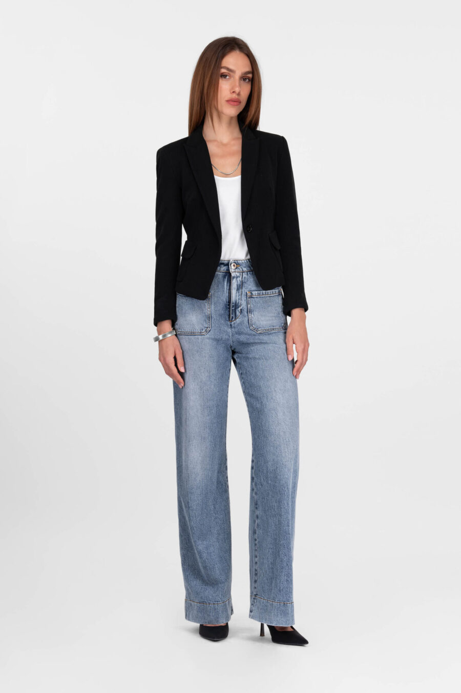 JEANS VIOLA POCKET WIDE LEG IN DENIM BLU CHIARO - immagine 2
