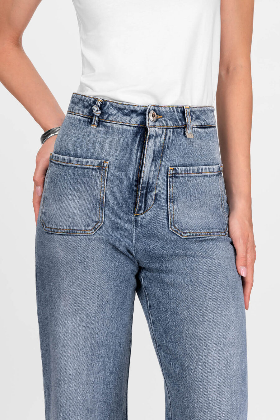 JEANS VIOLA POCKET WIDE LEG IN DENIM BLU CHIARO - immagine 5