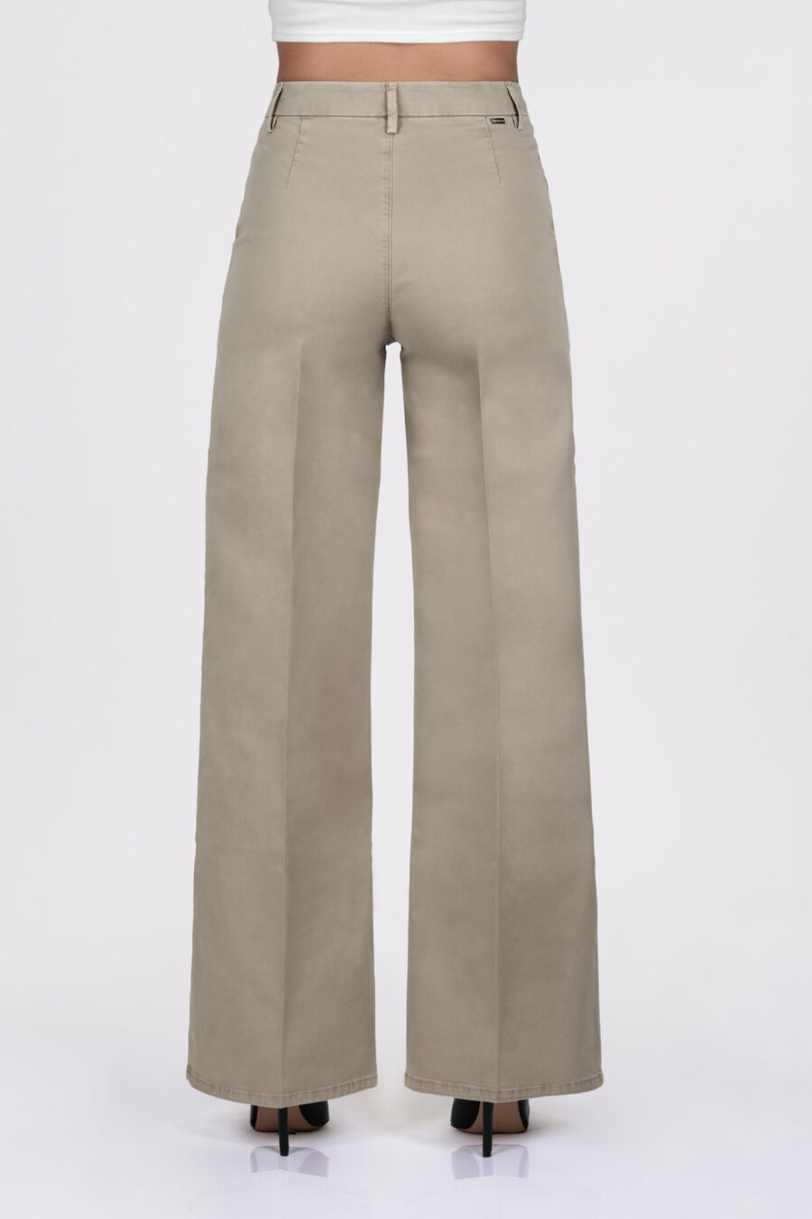 AMELIA WIDE LEG COTTON GABARDINE BEIGE PANTS - Image 8