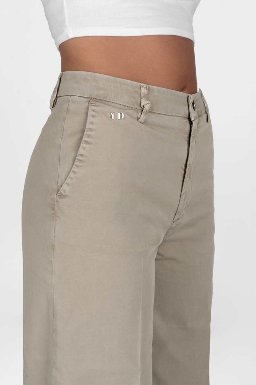AMELIA WIDE LEG COTTON GABARDINE BEIGE PANTS - Image 9