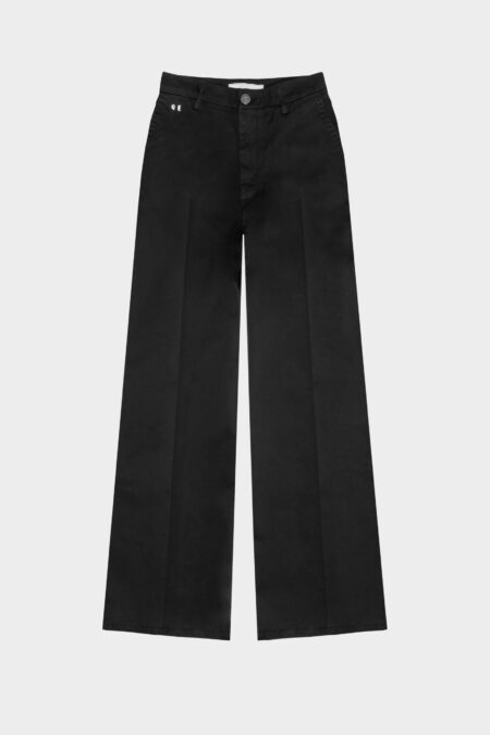 AMELIA WIDE LEG PANTS IN BLACK COTTON GABARDINE