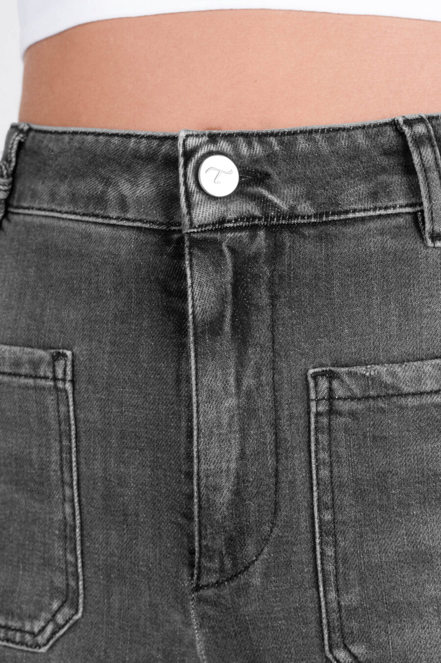JEANS VIOLA POCKET WIDE LEG IN DENIM NERO - immagine 10