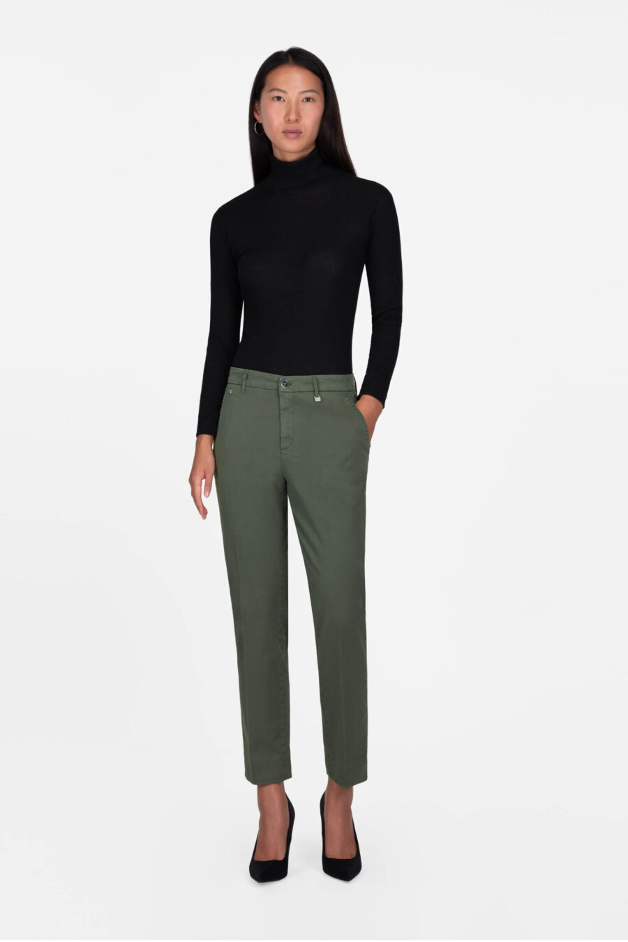 PANTALONE ADELE SLIM IN COTONE VERDE - immagine 2