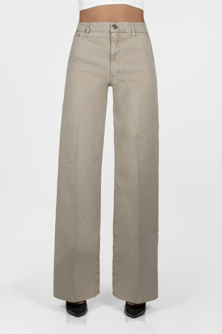 AMELIA WIDE LEG COTTON GABARDINE BEIGE PANTS - Image 7