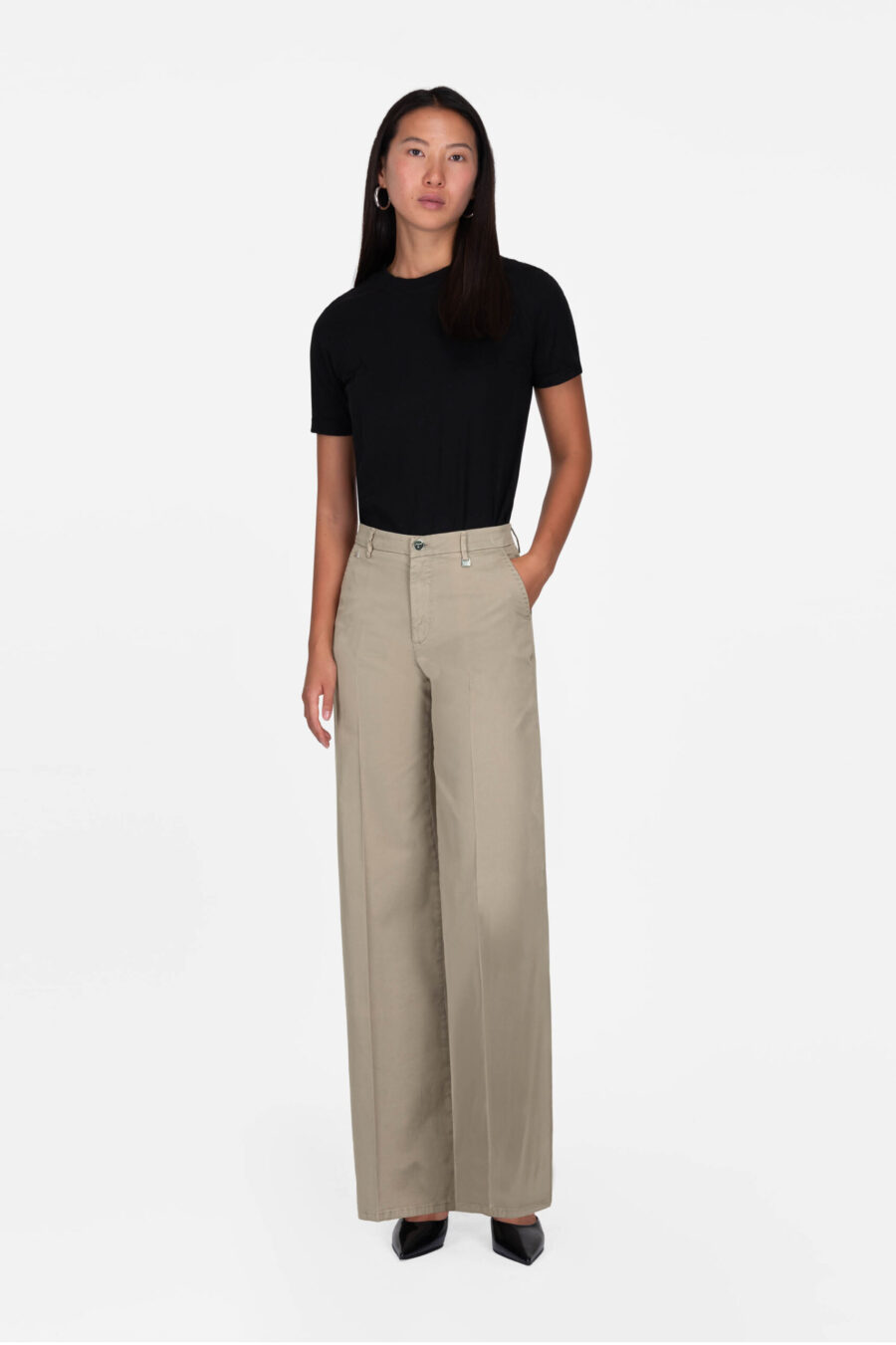 AMELIA WIDE LEG COTTON GABARDINE BEIGE PANTS - Image 2
