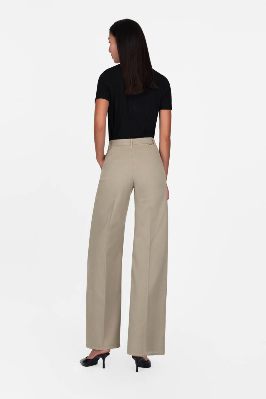 AMELIA WIDE LEG COTTON GABARDINE BEIGE PANTS - Image 3