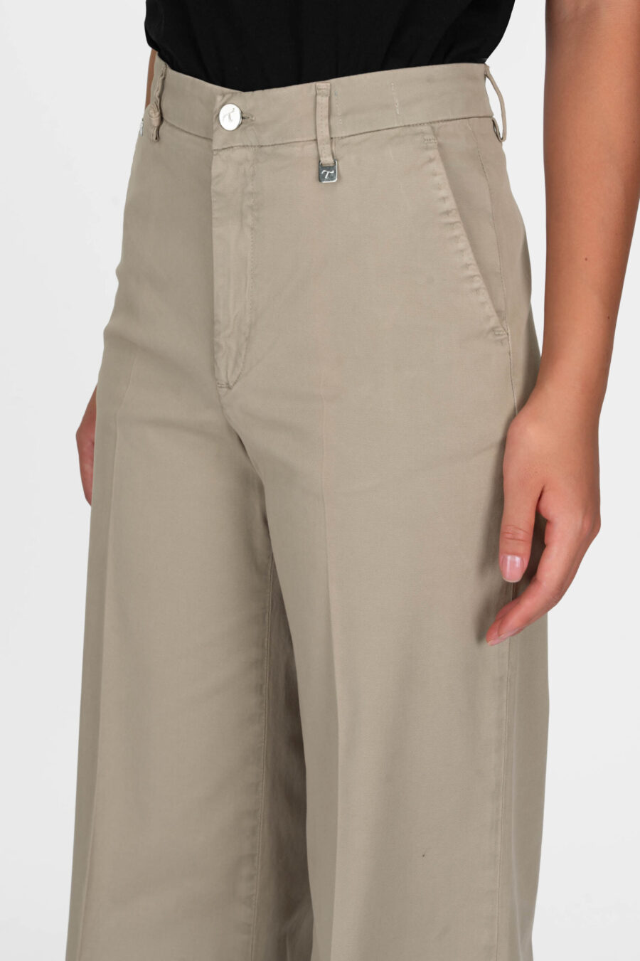 AMELIA WIDE LEG COTTON GABARDINE BEIGE PANTS - Image 4