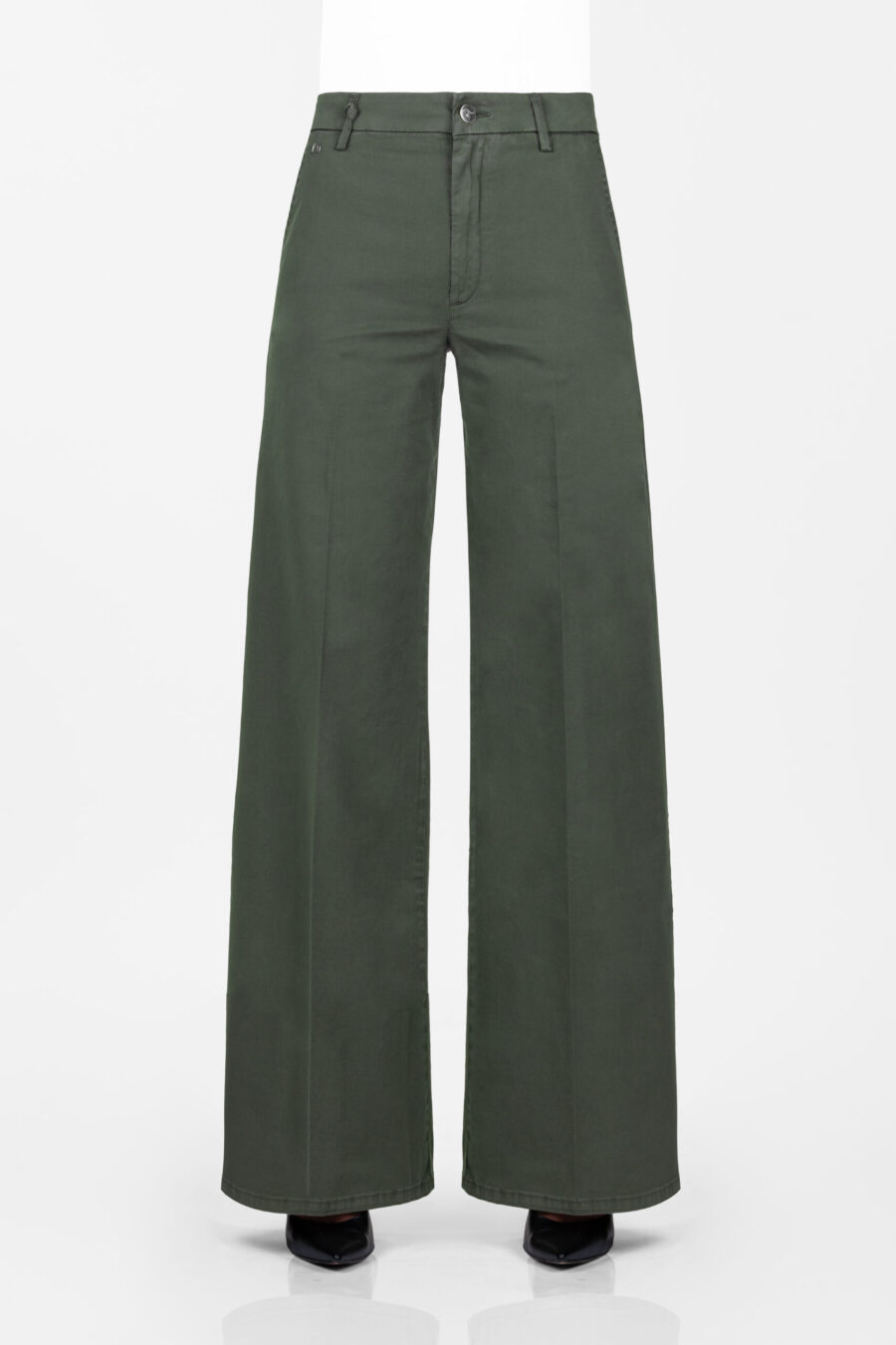 AMELIA WIDE LEG PANTS IN GREEN COTTON GABARDINE - Image 6