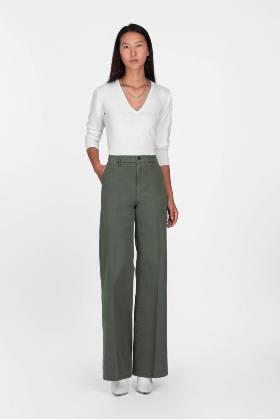 AMELIA WIDE LEG PANTS IN GREEN COTTON GABARDINE - Image 2