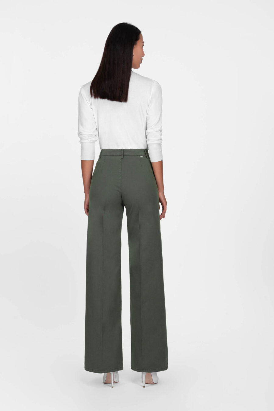 AMELIA WIDE LEG PANTS IN GREEN COTTON GABARDINE - Image 3