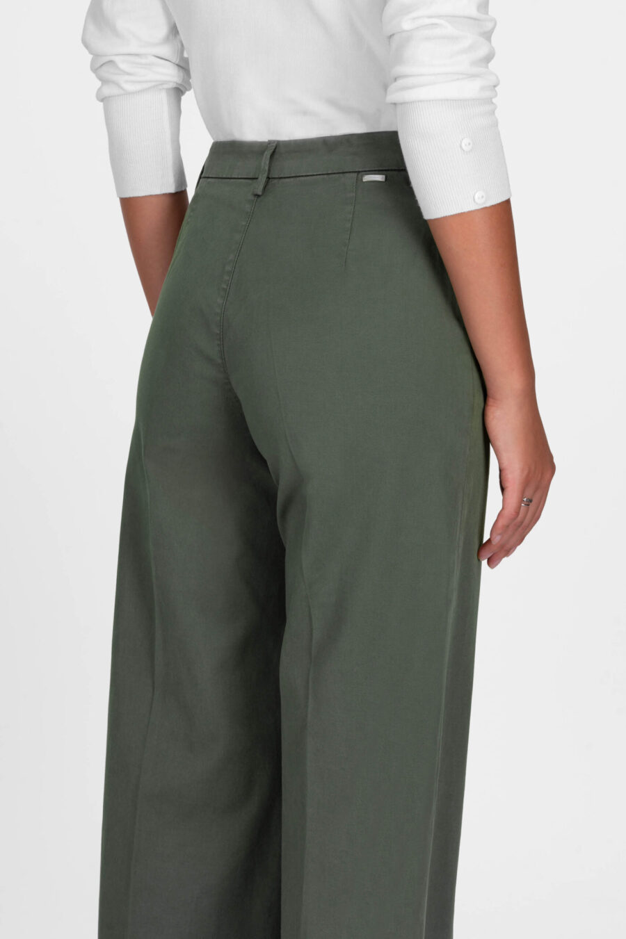 AMELIA WIDE LEG PANTS IN GREEN COTTON GABARDINE - Image 5