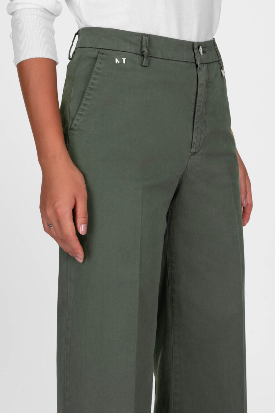 AMELIA WIDE LEG PANTS IN GREEN COTTON GABARDINE - Image 4