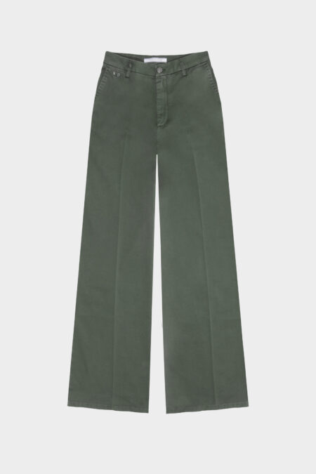 AMELIA WIDE LEG PANTS IN GREEN COTTON GABARDINE