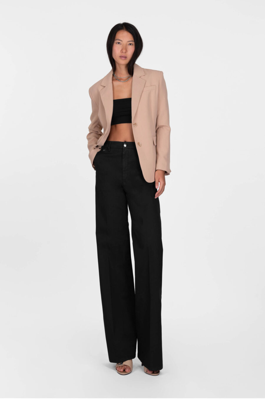AMELIA WIDE LEG PANTS IN BLACK COTTON GABARDINE - Image 2
