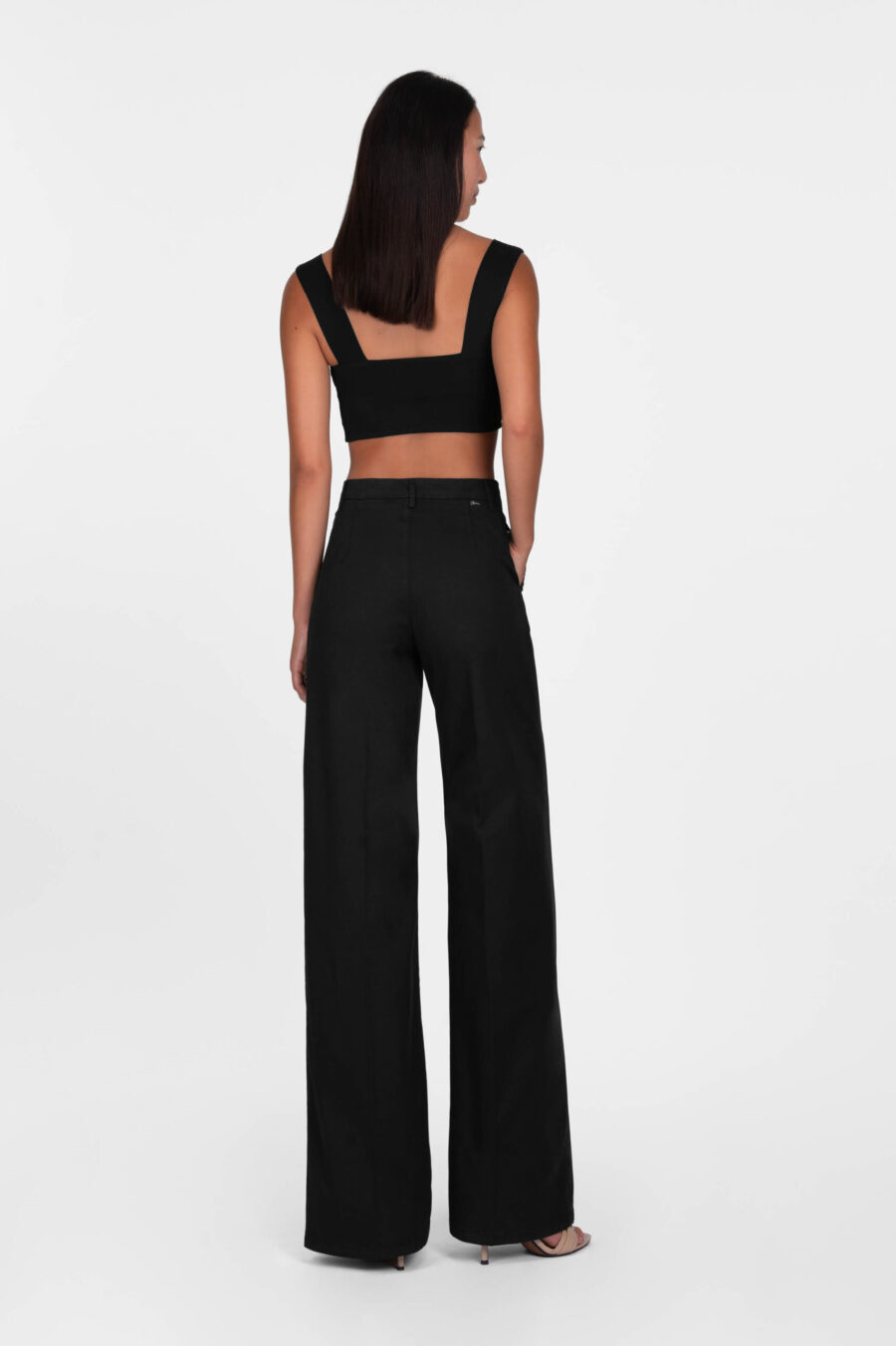 AMELIA WIDE LEG PANTS IN BLACK COTTON GABARDINE - Image 3
