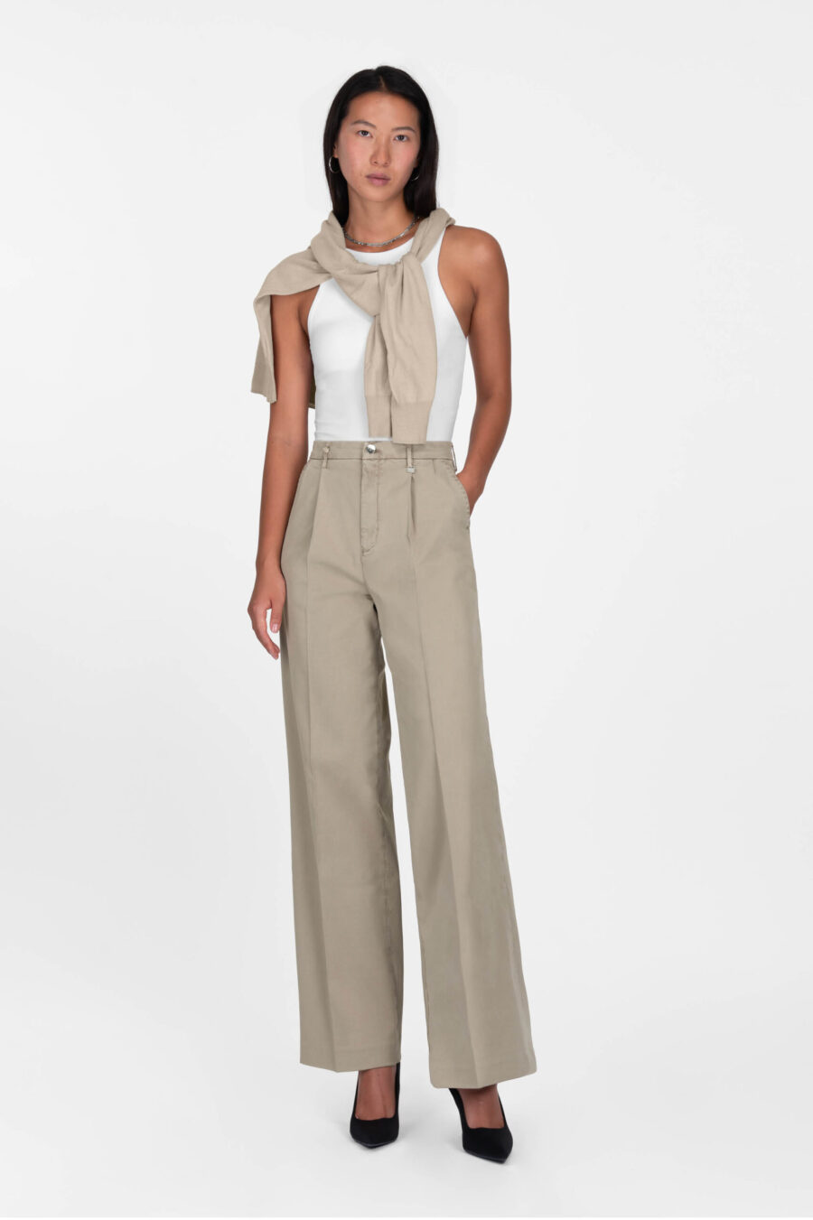 AURELIA WIDE LEG COTTON GABARDINE SAND PANTS - Image 2