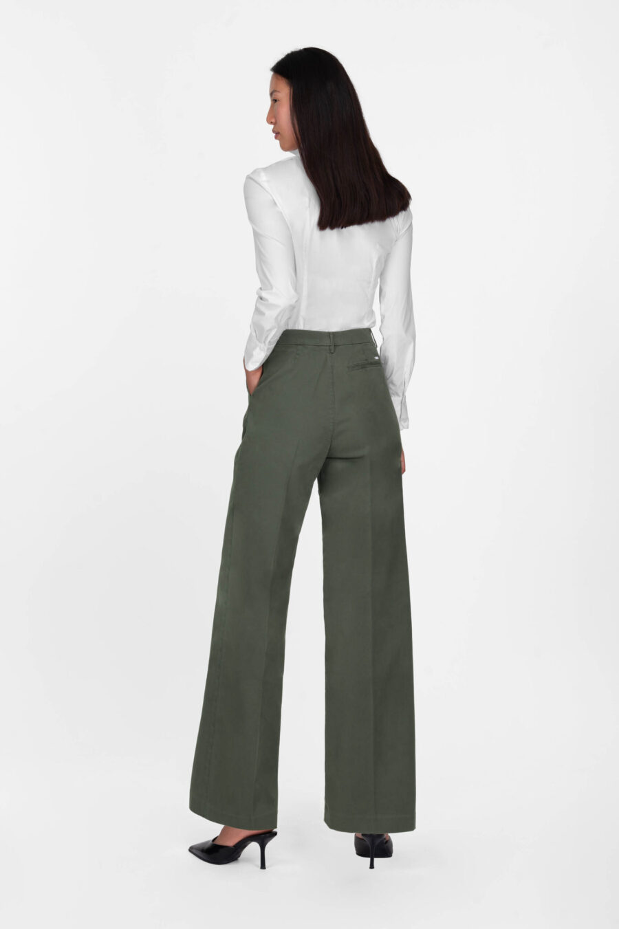 AURELIA WIDE LEG PANTS IN GREEN COTTON GABARDINE - Image 3