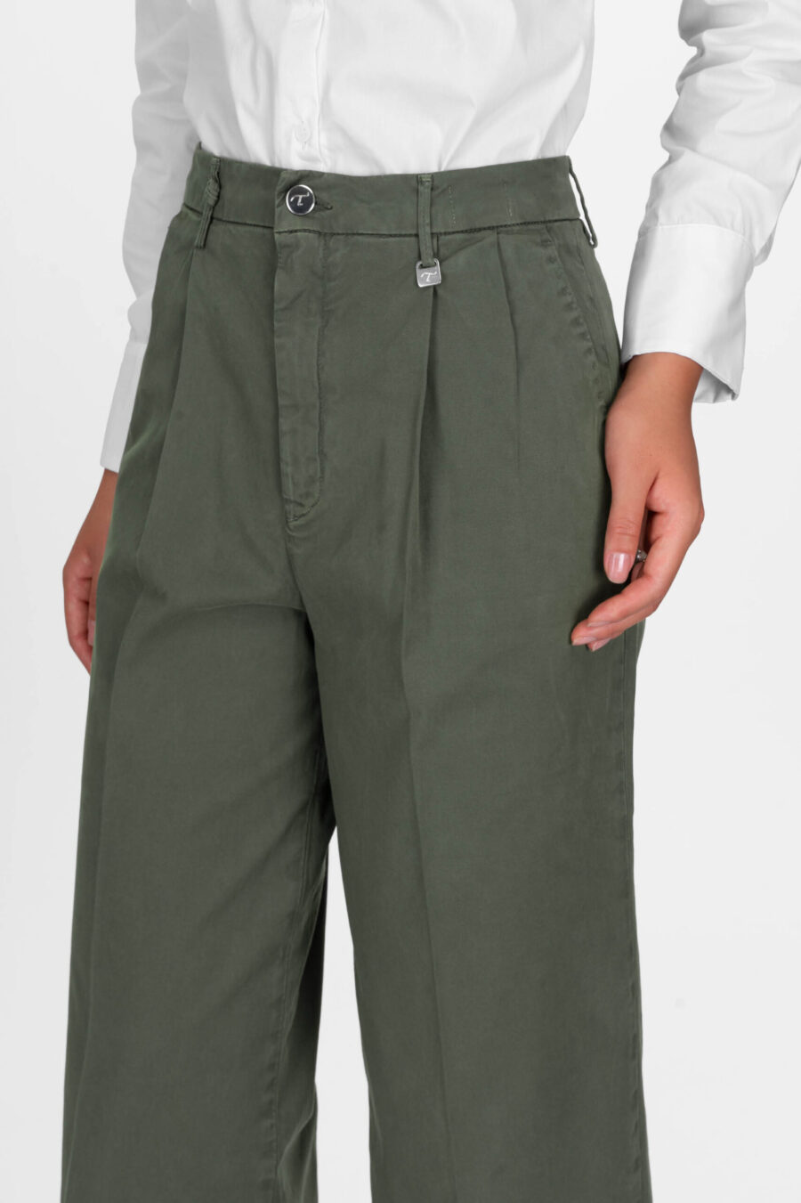 AURELIA WIDE LEG PANTS IN GREEN COTTON GABARDINE - Image 4