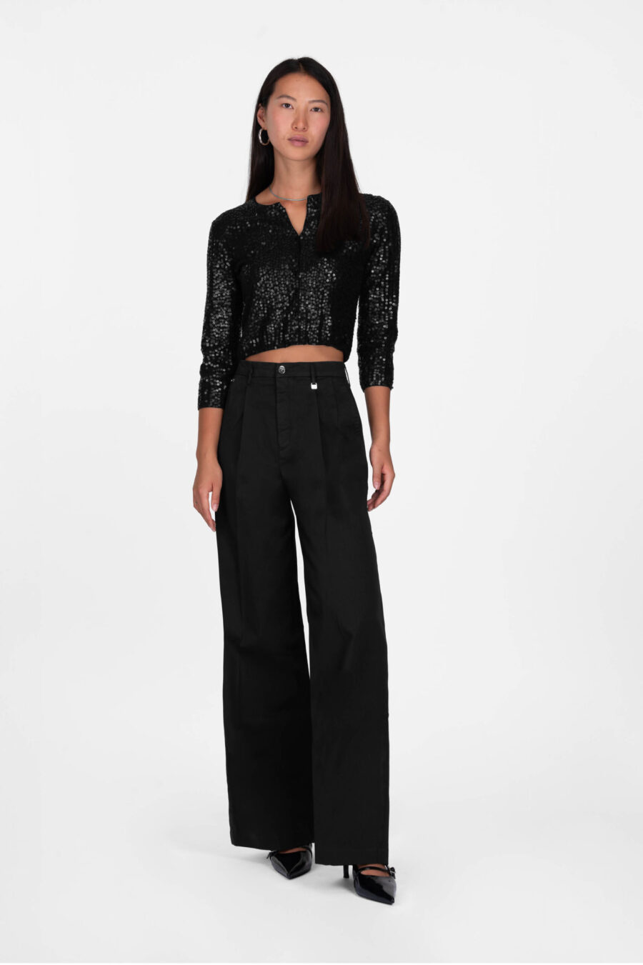 AURELIA WIDE LEG PANTS IN BLACK COTTON GABARDINE - Image 2