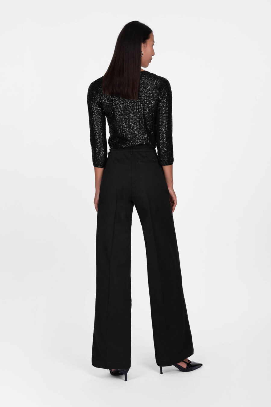 AURELIA WIDE LEG PANTS IN BLACK COTTON GABARDINE - Image 3