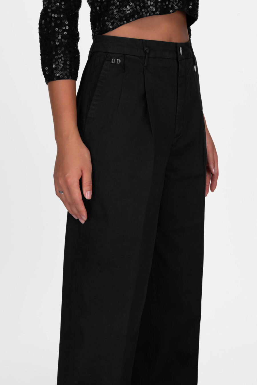 AURELIA WIDE LEG PANTS IN BLACK COTTON GABARDINE - Image 5