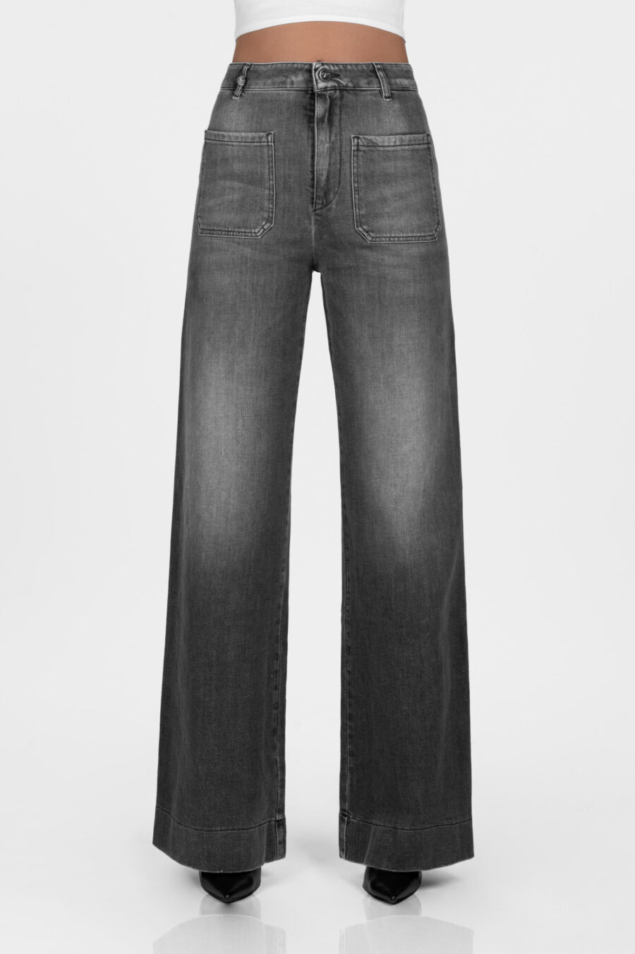 JEANS VIOLA POCKET WIDE LEG IN DENIM NERO - immagine 6