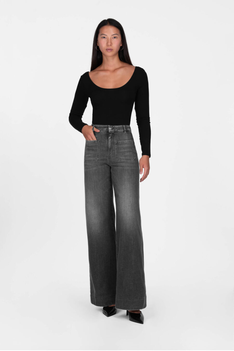 JEANS VIOLA POCKET WIDE LEG IN DENIM NERO - immagine 2