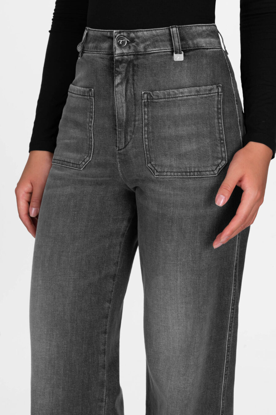 JEANS VIOLA POCKET WIDE LEG IN DENIM NERO - immagine 4