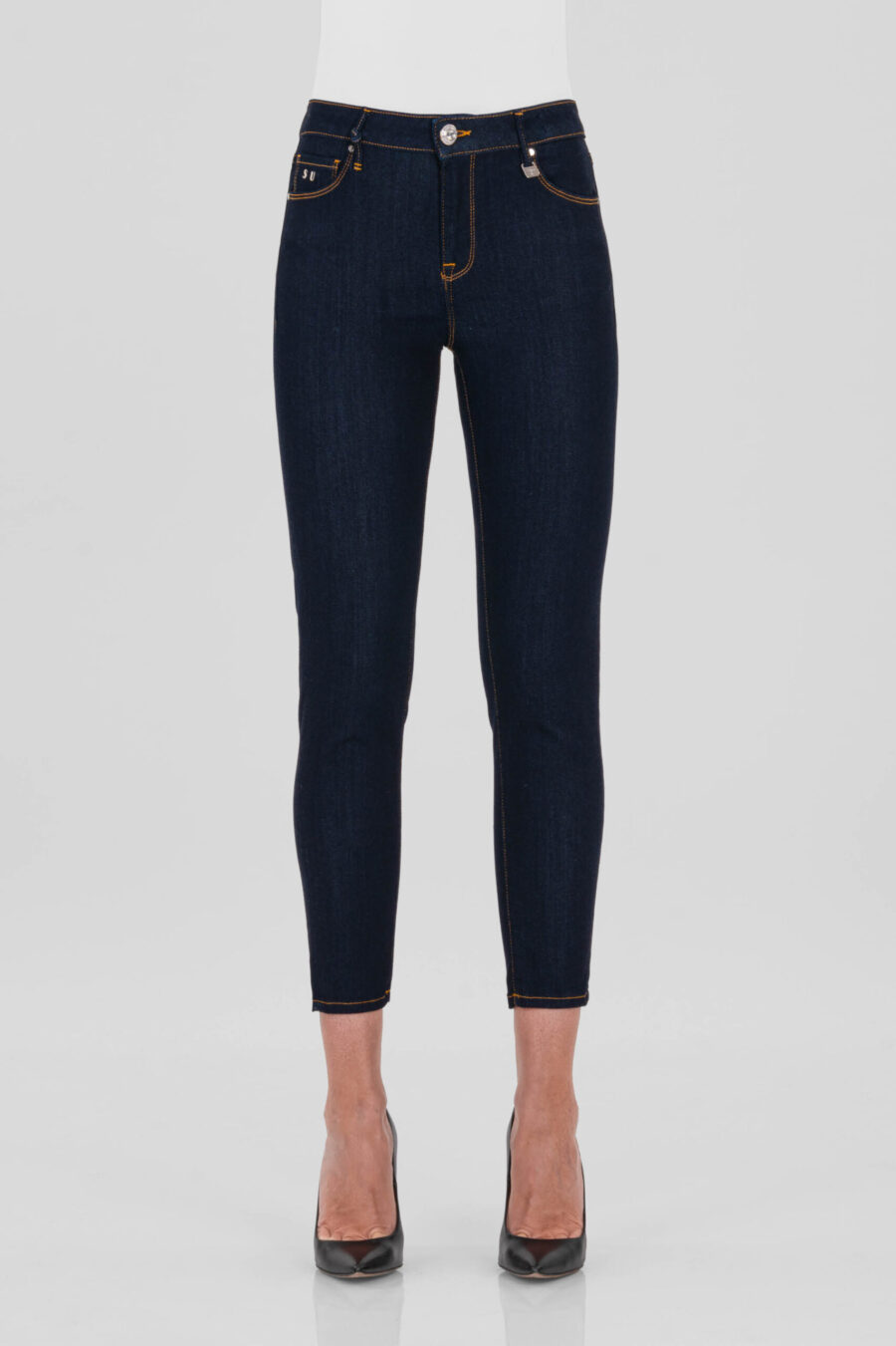JEANS BIANCA CAPRI SKINNY IN DENIM STRETCH BLU SCURO - immagine 5
